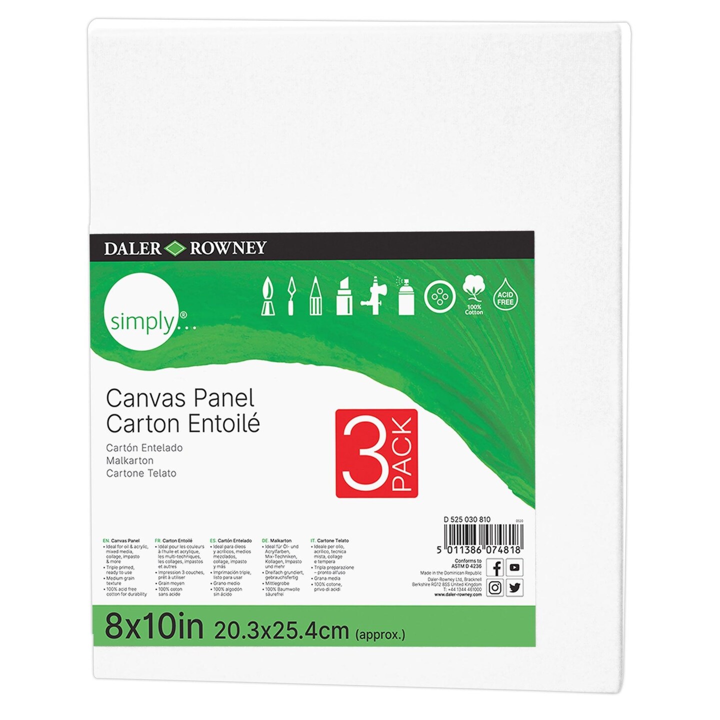 Simply White Canvas Panels Set, 8&#x22; x 10&#x22;, 3 Per Pack, 6 Packs