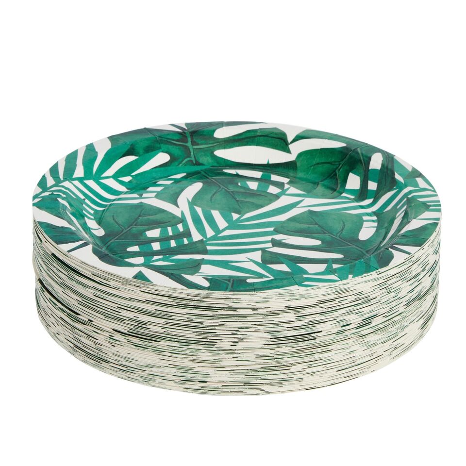 80-Pack Hawaiian Party Plates, Disposable 9&#x22; Green Leaf Plates