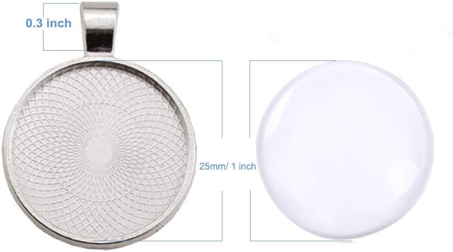 40 Pcs Silver Pendant Trays with 40 Pcs Transparent Glass Cabochons, Round Pendant Bezels 1 inch/25mm for Photo Pendant Resin Craft Jewelry Making, Total 80 Pcs