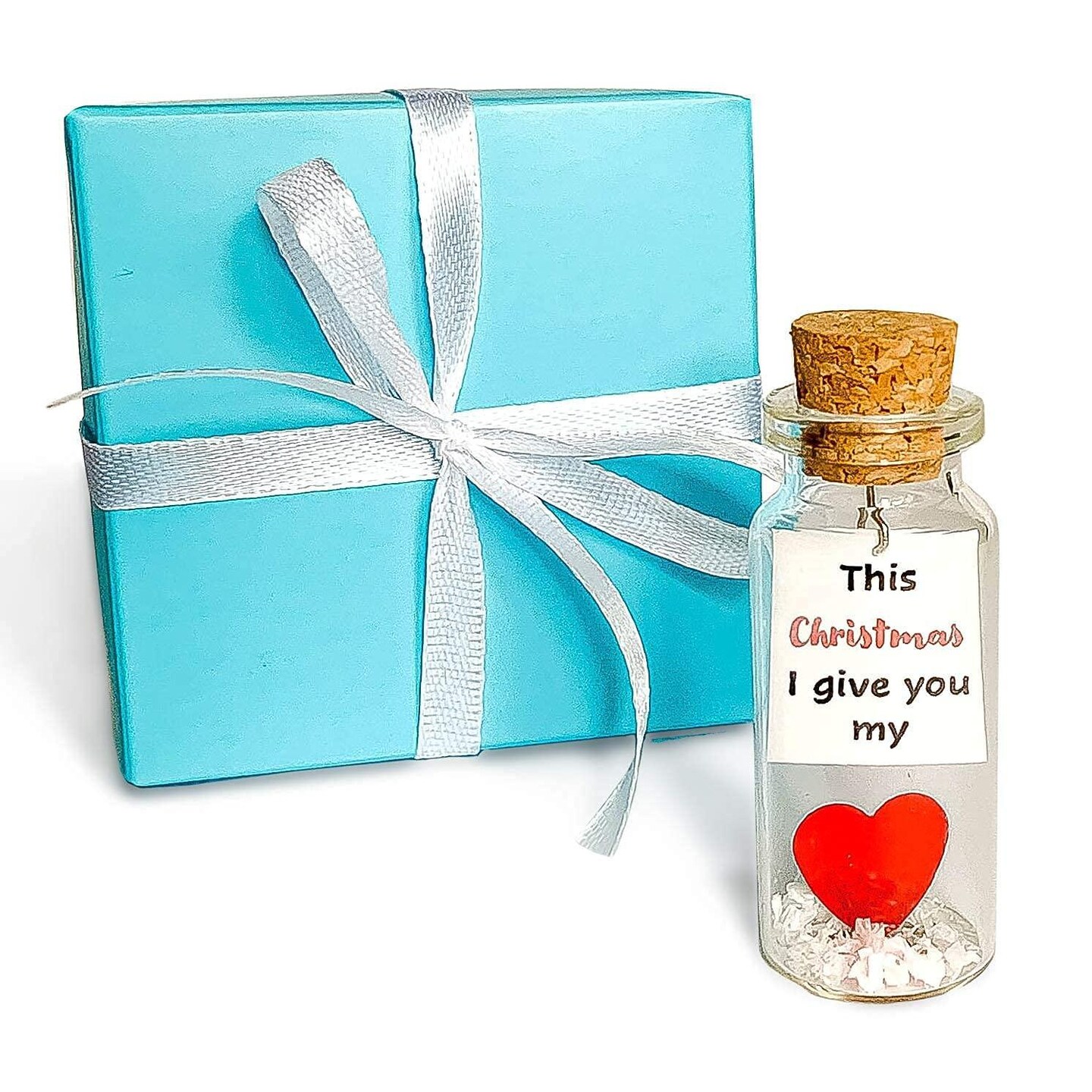 Valentine’s Day Gift For Her And Him Anniversary Present For Boyfriend Girlfriend Custom I Love You Gifts For Wife Husband (in Teal Blue Box Heart This Christmas I Give You My Heart)