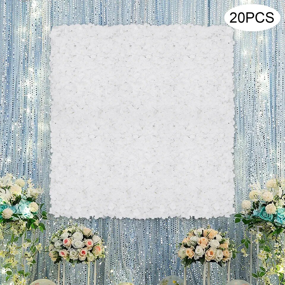 20-Pieces White Artificial Flower Wall Panels for Backdrop Decor