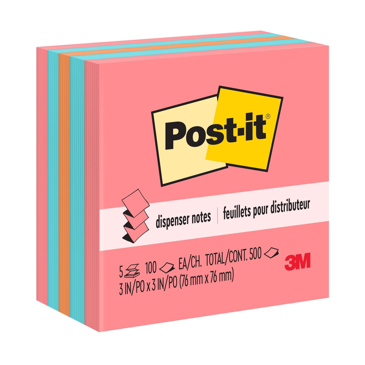 Pop-up Notes, 3&#x22; x 3&#x22;, Assorted, 100 Sheets/Pad, 5 Pads/Pack, 2 Packs