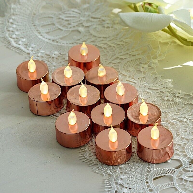 METALLIC ROSE GOLD 12 LED Tealight Candles Lights