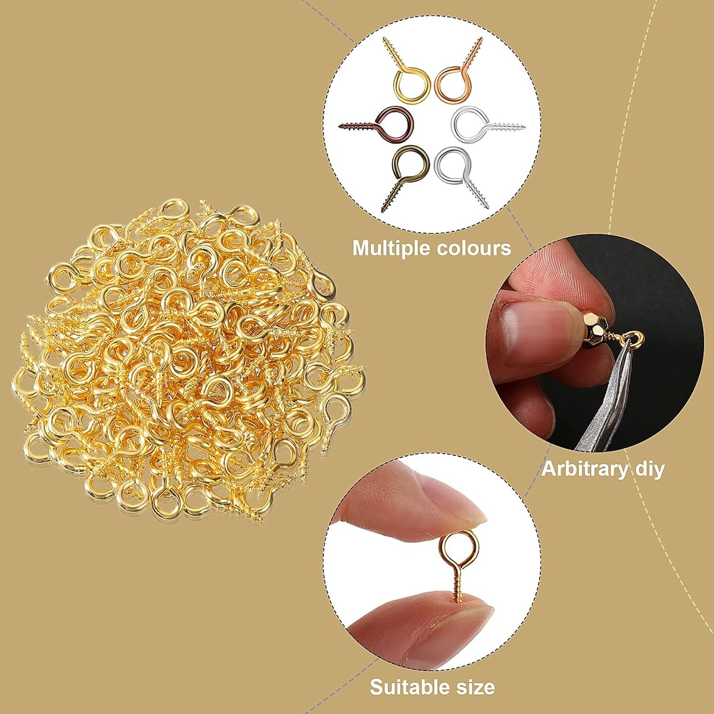 1200 Pcs 3 Sizes Small Eye Screws for Jewelry Making DIY Screw Eye Pins Small Eye Hooks Jewelry