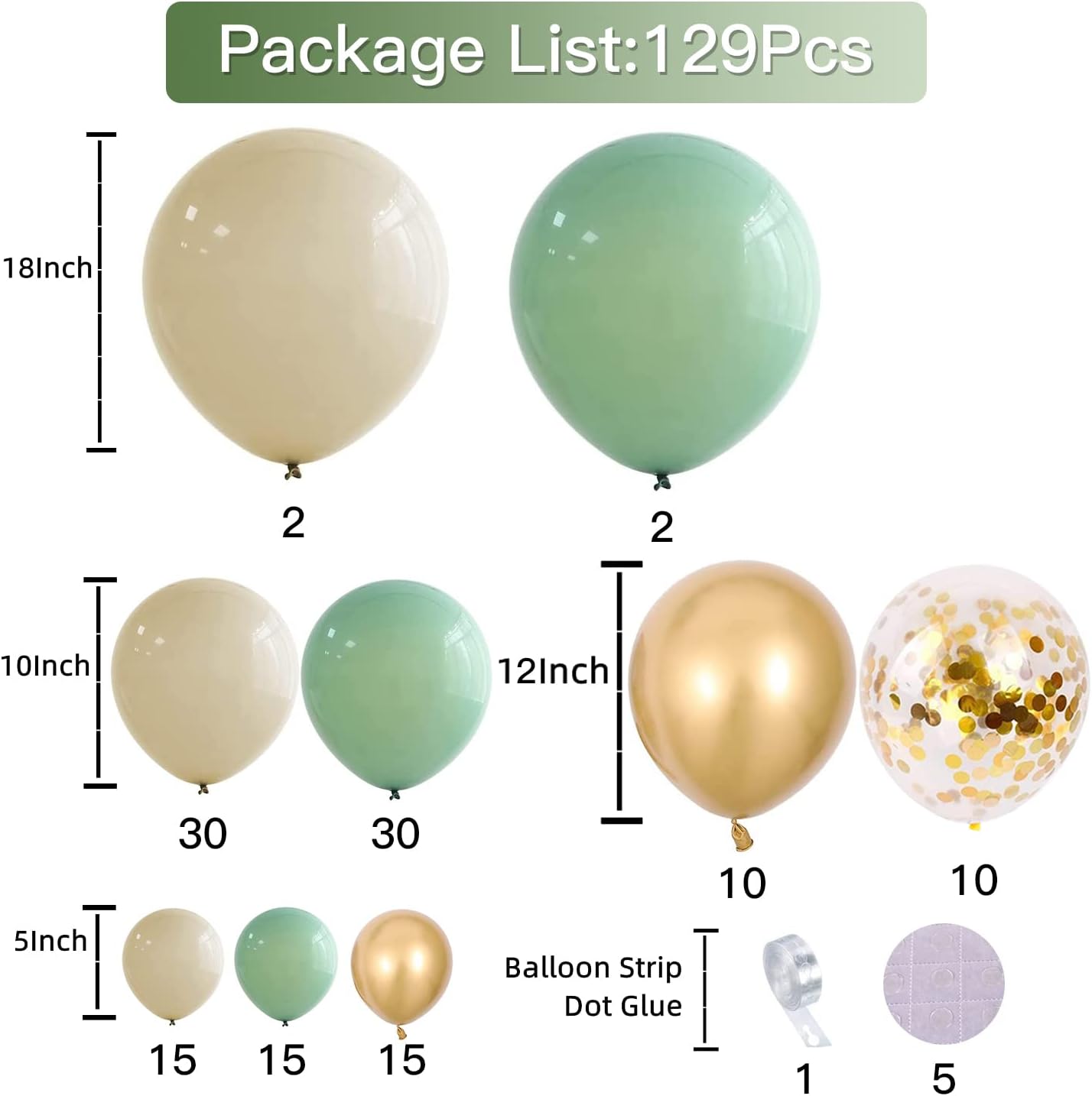 Sage Green &#x26; Gold Balloons Garland Kit