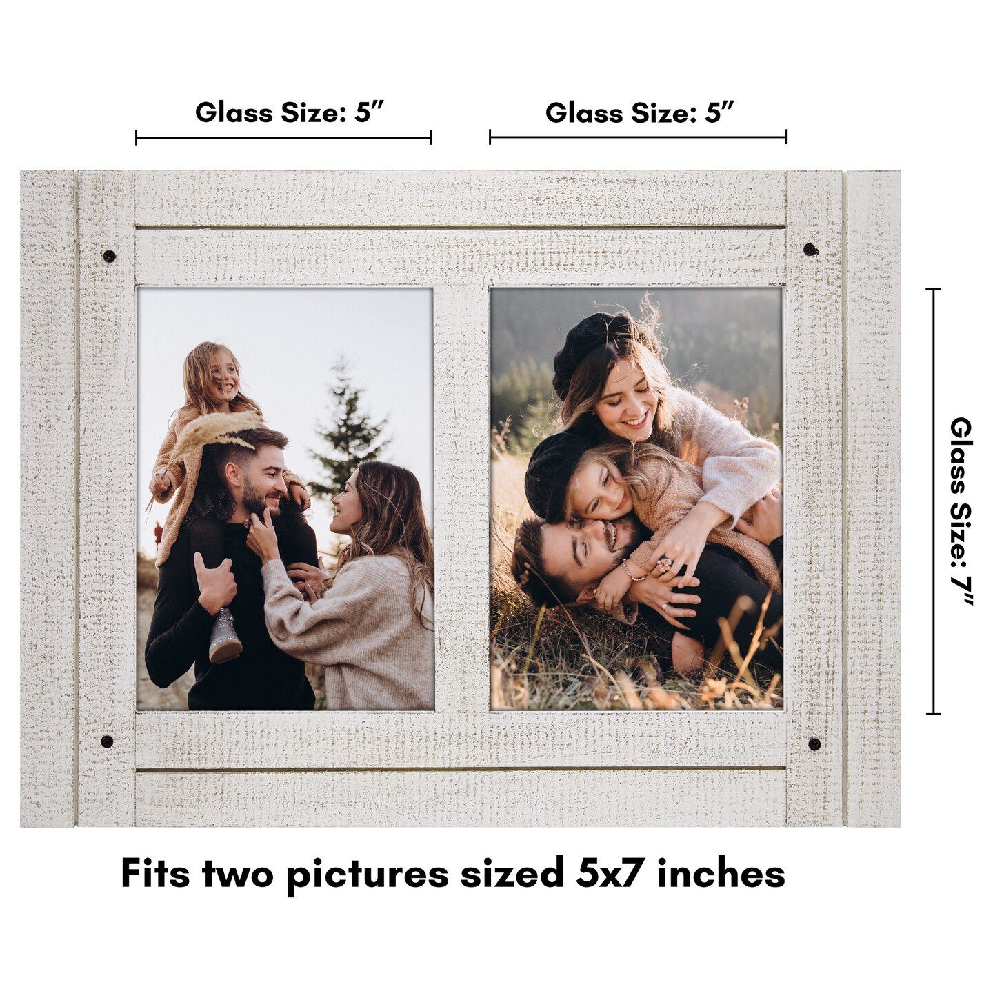Americanflat 5x7 Dual Rustic Photo Frame - Showcases Two 5x7 Photos at Once - Modern Picture Frame for Home Decor - Glass Cover - Hanging Hardware - Includes Easel