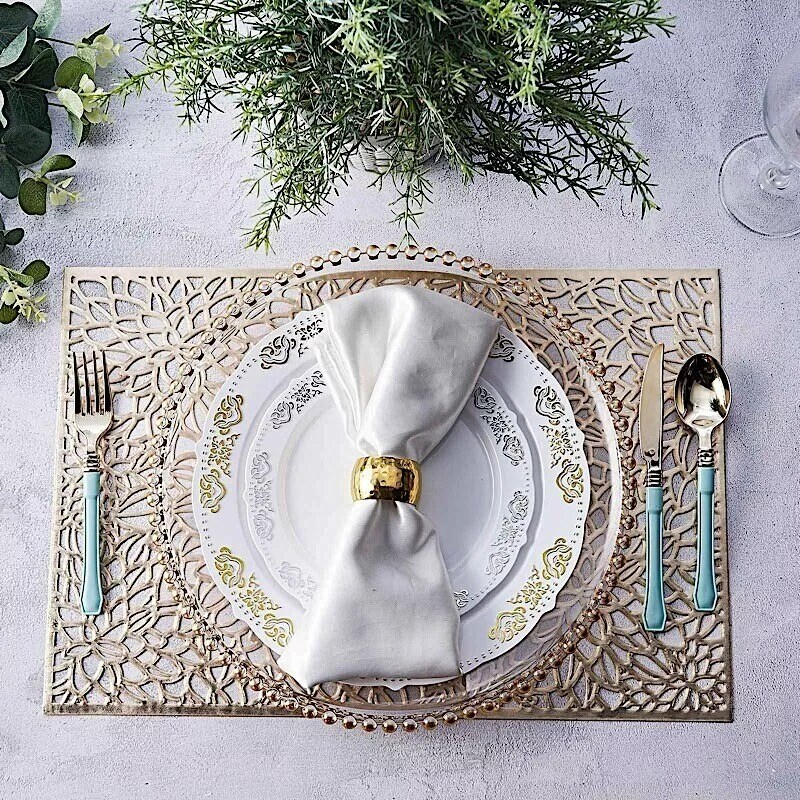 6 GOLD 18&#x22; Floral Design Rectangle Vinyl Placemats