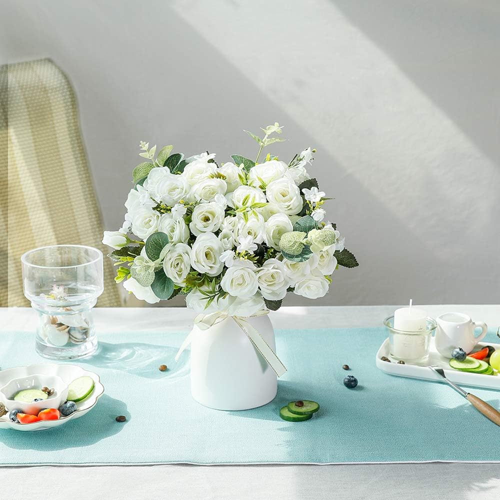 Artificial Silk Rose Bouquet with Vase