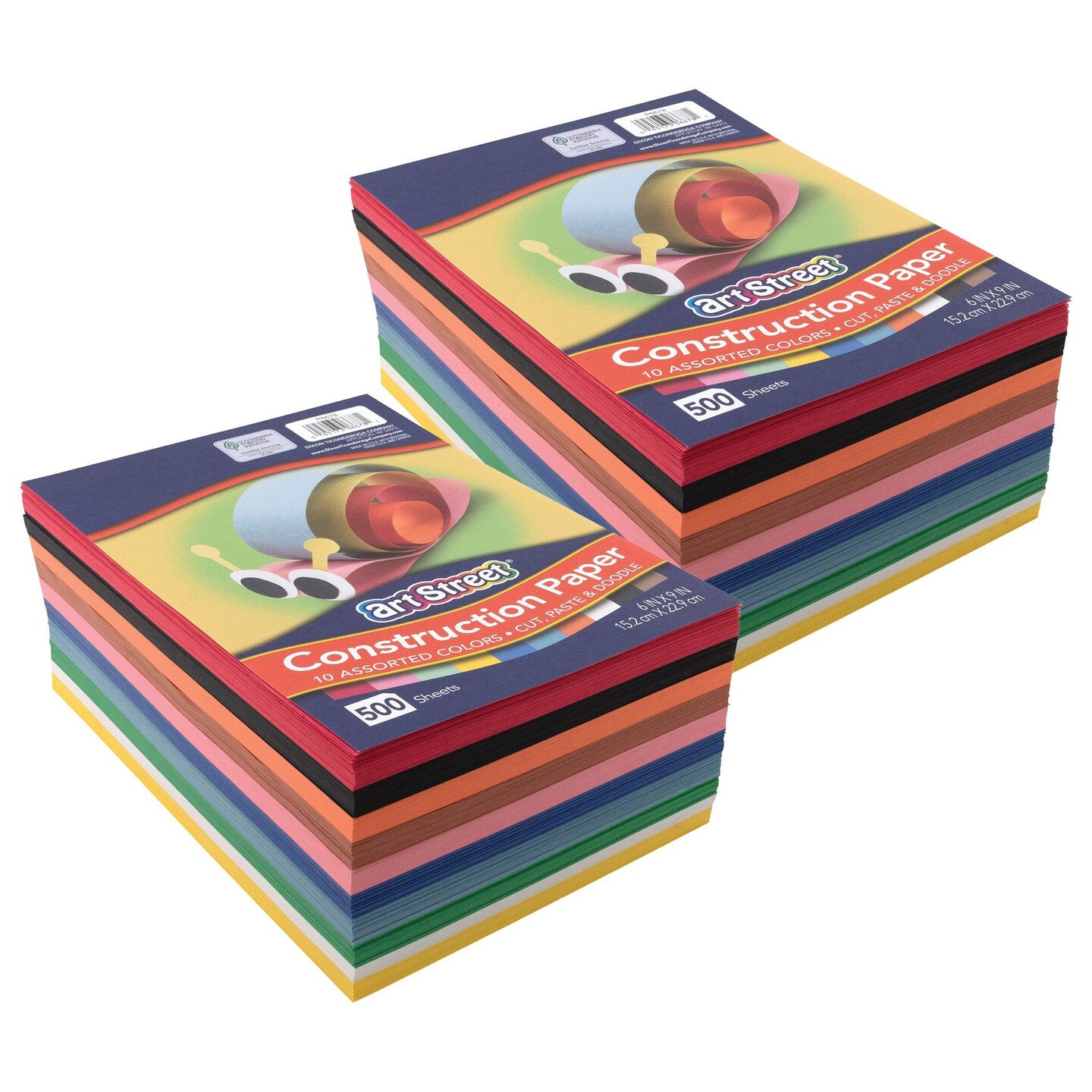 Lightweight Construction Paper, 10 Assorted Colors, 6&#x22; x 9&#x22;, 500 Sheets Per Pack, 2 Packs