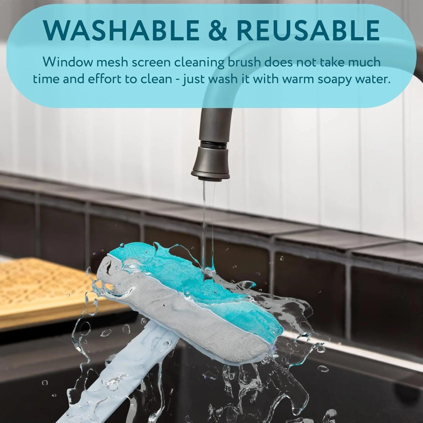 Window Screen Brush Cleaner 7.28 x 18.3 BlueWhite Multifunctional Screen Brush with Handle and Integrated Small Brush Double Sided Mesh Cleaner Brush for Glass Carpet Screen Cleaning Tool