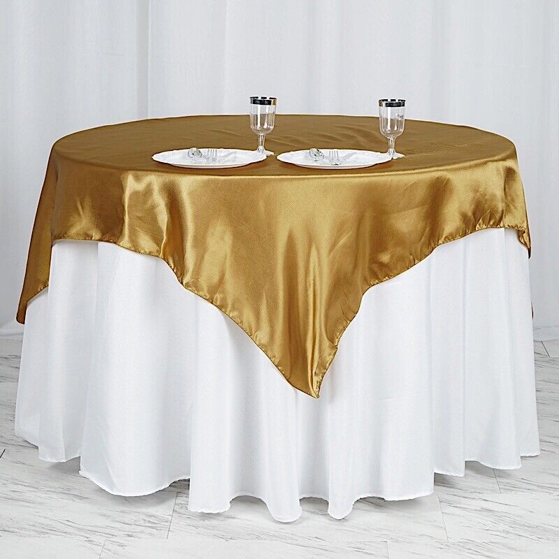 Gold 60x60&#x22; SATIN SQUARE TABLE OVERLAY Wedding Party Catering Supplies