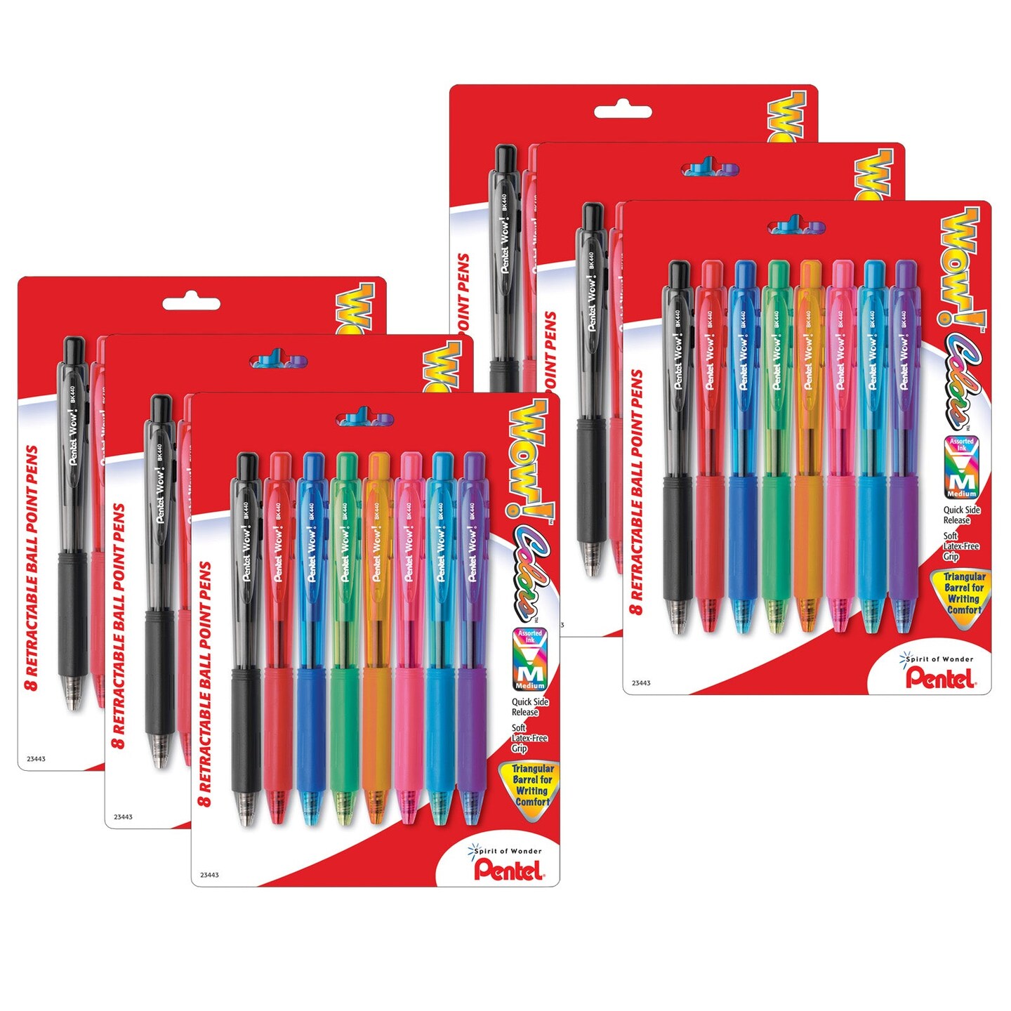 WOW!&#x2122; Retractable Ball Point Pens, Assorted, 8 Per Pack, 6 Packs