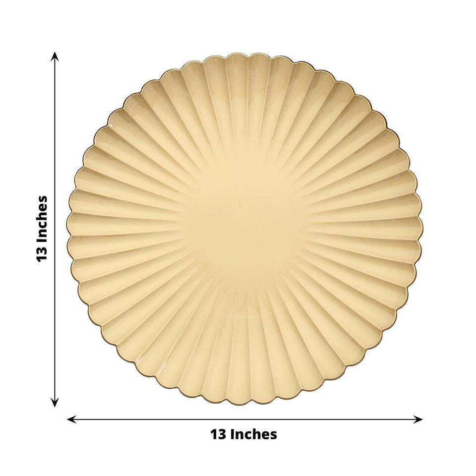 GOLD 6 Round 13" Plastic CHARGER PLATES Scalloped Shell Design