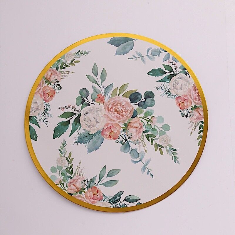 GOLD 6 Floral 13&#x22; Round Disposable Paper CHARGER PLATES