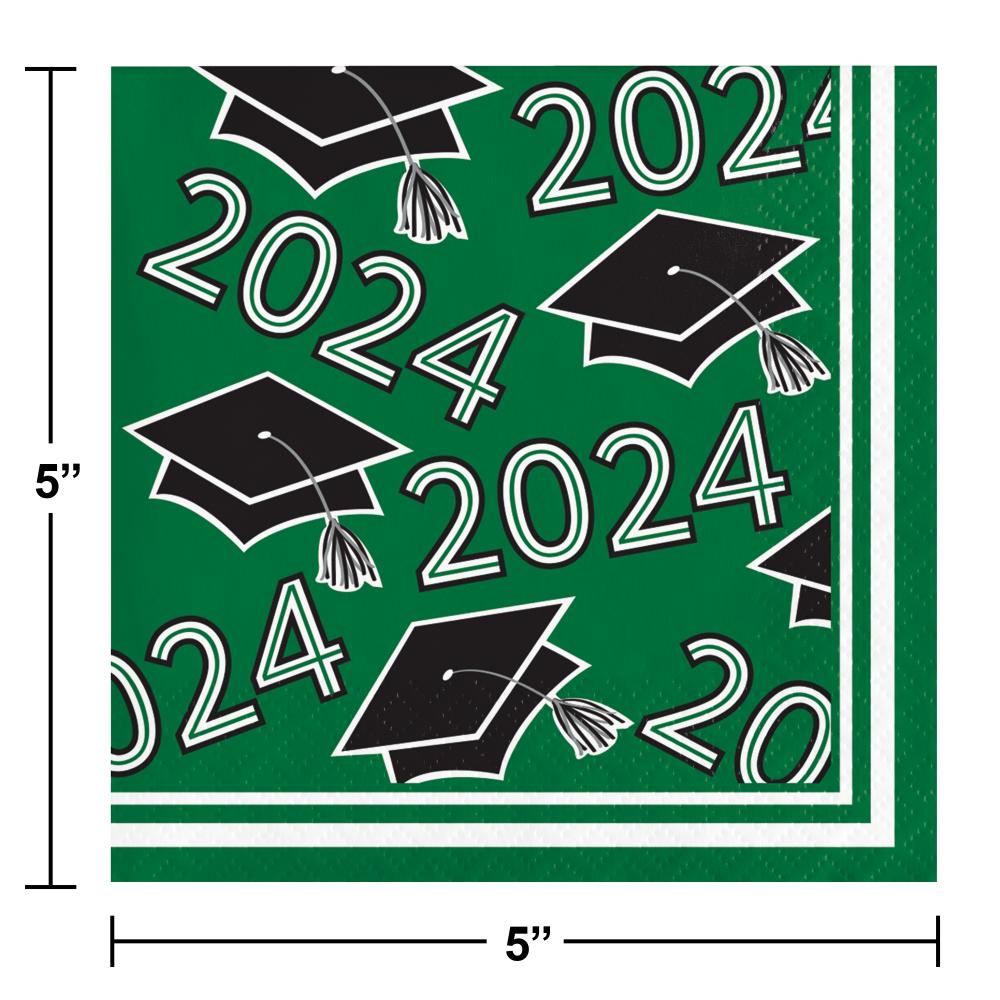 Green Graduation Class of 2024 2Ply Beverage Napkin (36/Pkg)