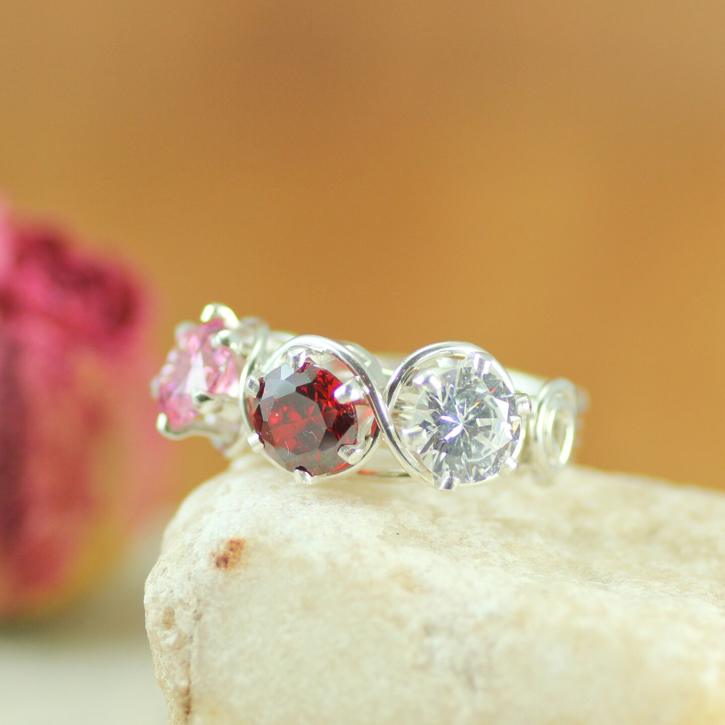 Mother Ring 3 Stones Sterling Silver with Large Band, Handmade and Personalized for Mother’s Day Jewelry Gift product 5