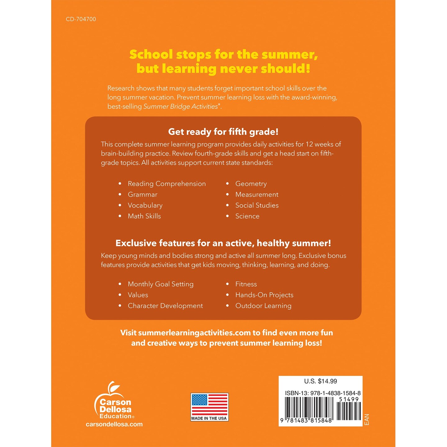 Summer Bridge Activities&#xAE; Workbook, Grade 4-5, Paperback