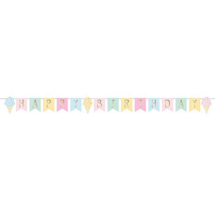Ice Cream Party Shaped Banner W/ Ribbon, Foil