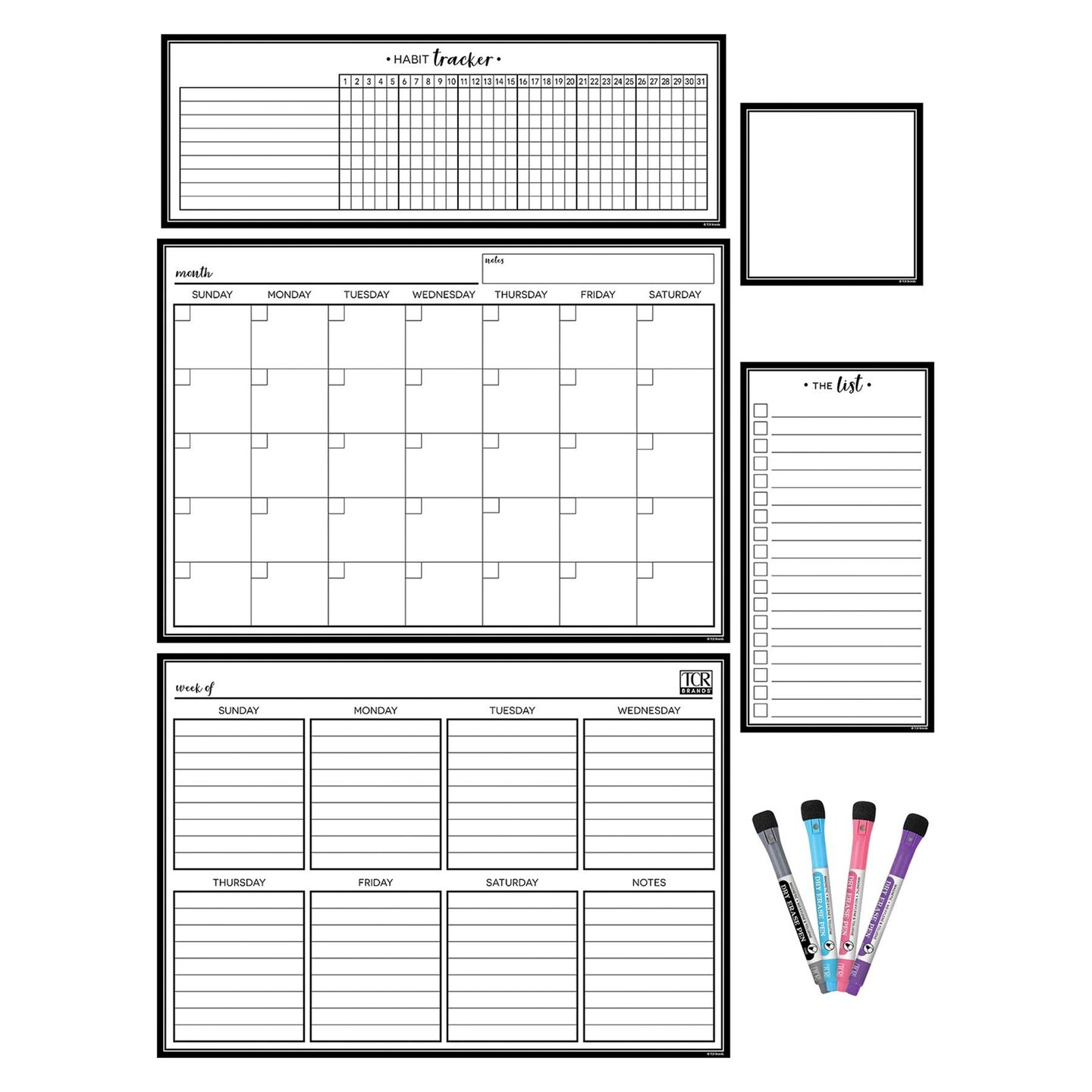 Black &#x26; White Dry-Erase Magnetic Calendar Set