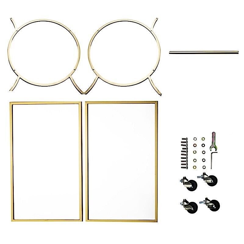 2.5 feet Gold 2-Tier Round Metal Bar Cart Mirror Glass Serving Trays