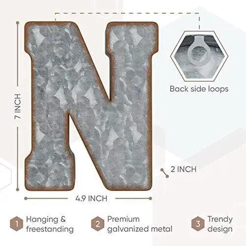 Galvanized Metal Letters for Wall Decor   3D Letter N for Hanging or Freestanding   Unique Blend of Rustic Vintage Western and Industrial Styles   Fits for Living Room Lobby Kitchen Bedroom Decoration