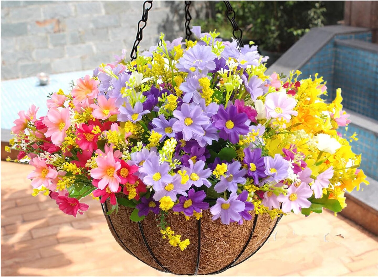 Artificial Daisy Hanging Basket: Charming Indoor/Outdoor Decor