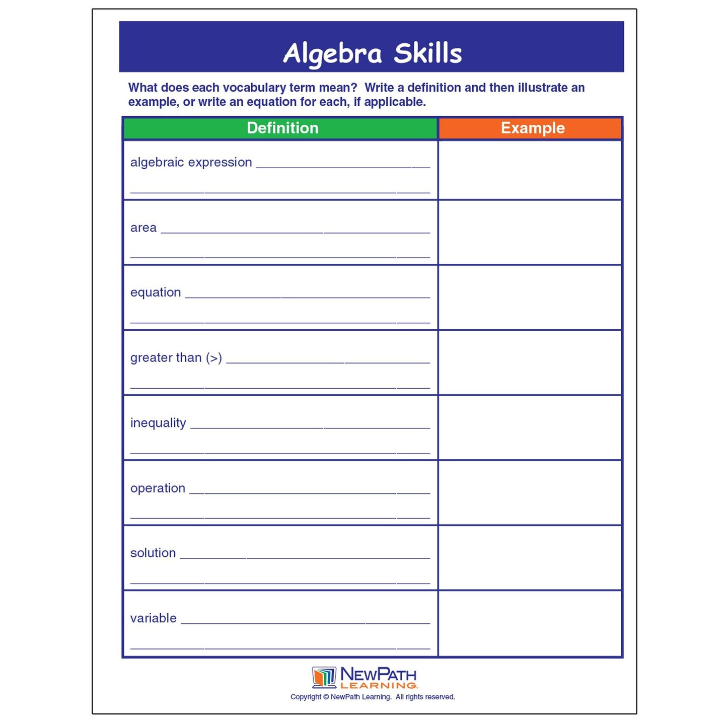 Algebra Skills Visual Learning Guides&#x2122; Set