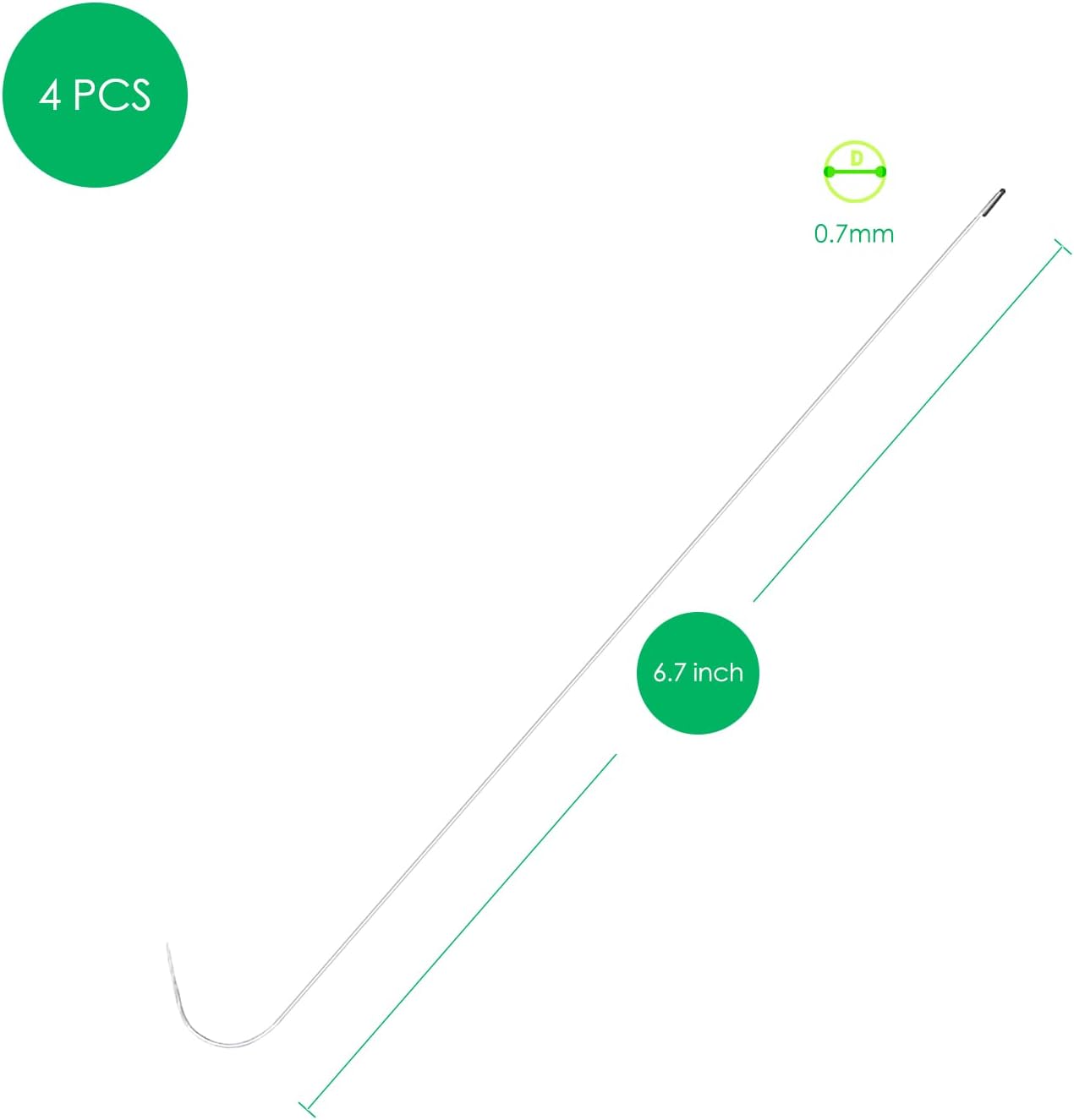 4 PCS Beading Needles - 6.7 inches Clip-Style Beading Needles for Bead Spinner, 0.7mm Diameter, Efficient|Sturdy Beading Needles for Jewelry Making (4-Curved/0.7mm)