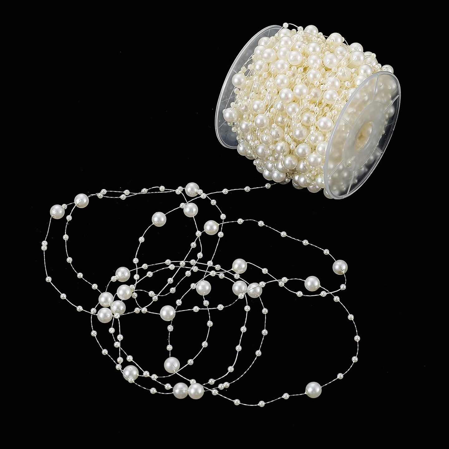 Pearl Garland Artificial Pearl Bead Chain 33 Yards/98 Feet Trim 3-8mm Pearl Strands Roll, Ideal for DIY Crafts, Christmas, Wedding, Bouquet and Party Decoration