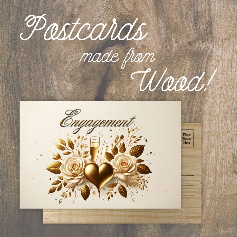 A Champaign Cheers to Your Engagement Wooden Postcard