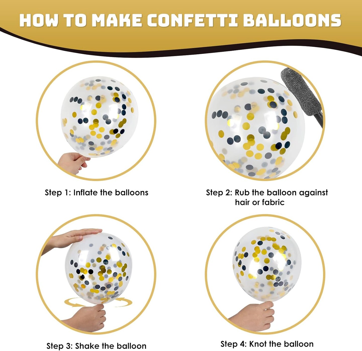 65pcs 12 Inches Black Gold Confetti Balloons Kit, Metallic Gold and Black White Party Balloons with Ribbons for Birthday, Wedding, Baby Shower, Graduation Decorations
