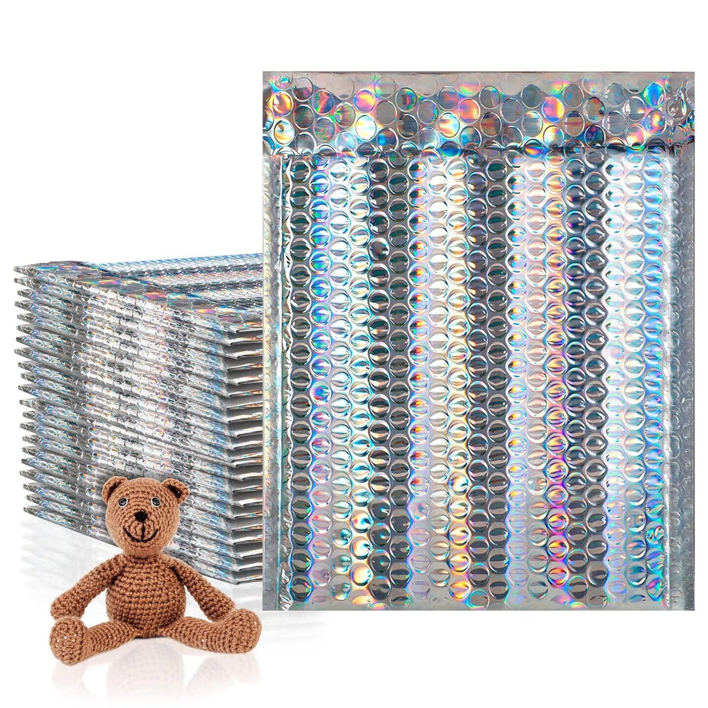 Metallic Holographic Bubble Mailers 6.5 x 9 Size. Pack of 25 Foil Padded Envelopes 6 1/2 x 9 Glitter Bubble Mailers. SelfSealing Holo Cushion Envelopes. Glamour Holographic Package Envelopes