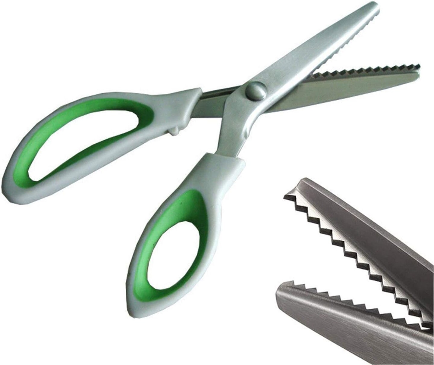 Green Pinking Shears Comfort Grips Crafts Zig Zag Cut Sewing Scissors,Professional Handheld Dressmaking