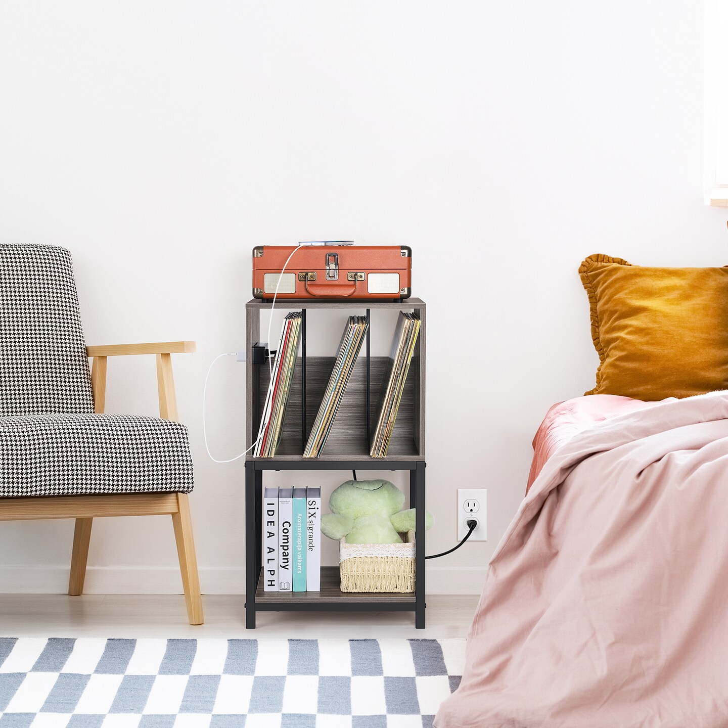 Record Player Stand with Record Storage