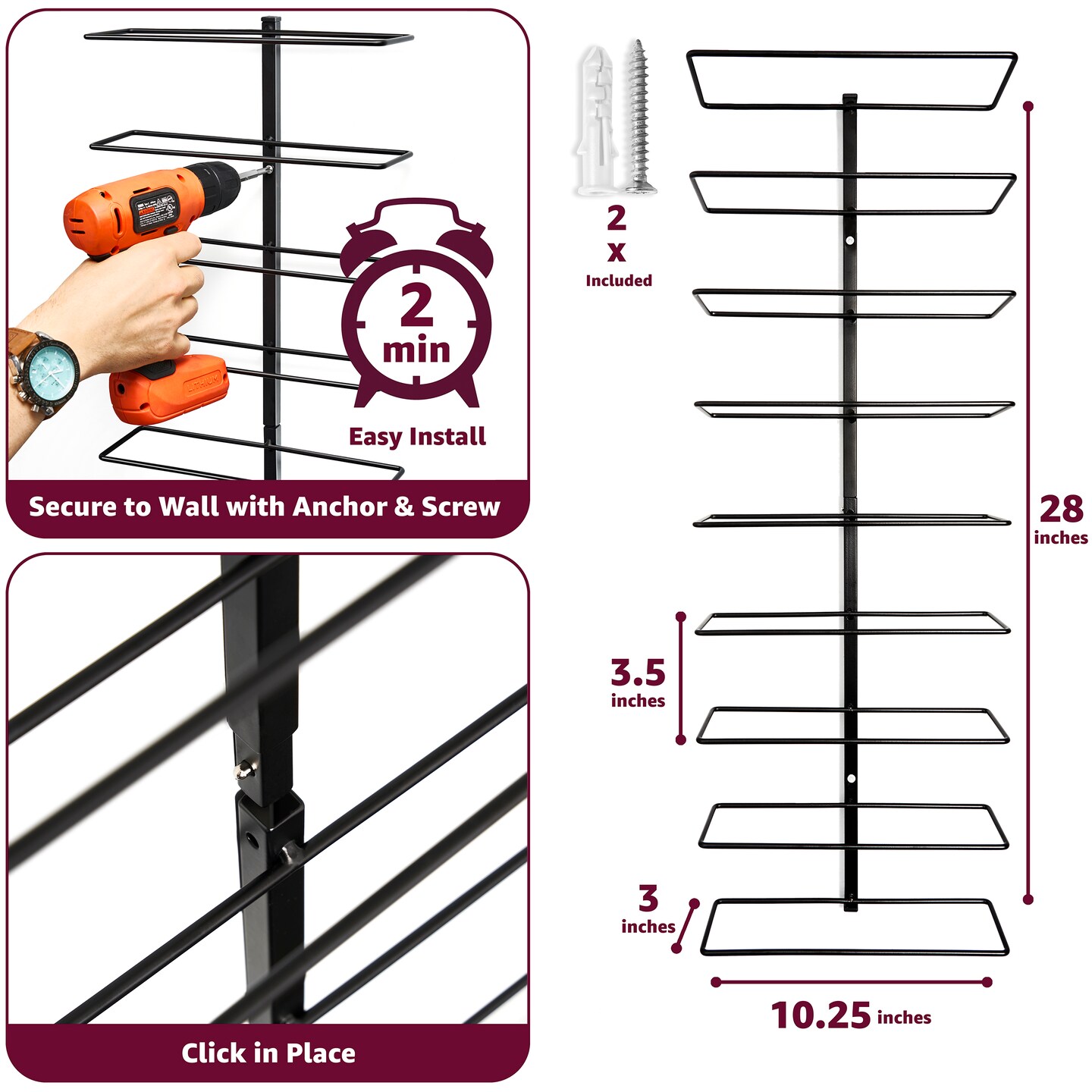 Sorbus 2 Pack Wall Mount Wine Rack + Under Cabinet Wine Glass Holder - for Wine Bottles, Champagne, and Wine Glasses