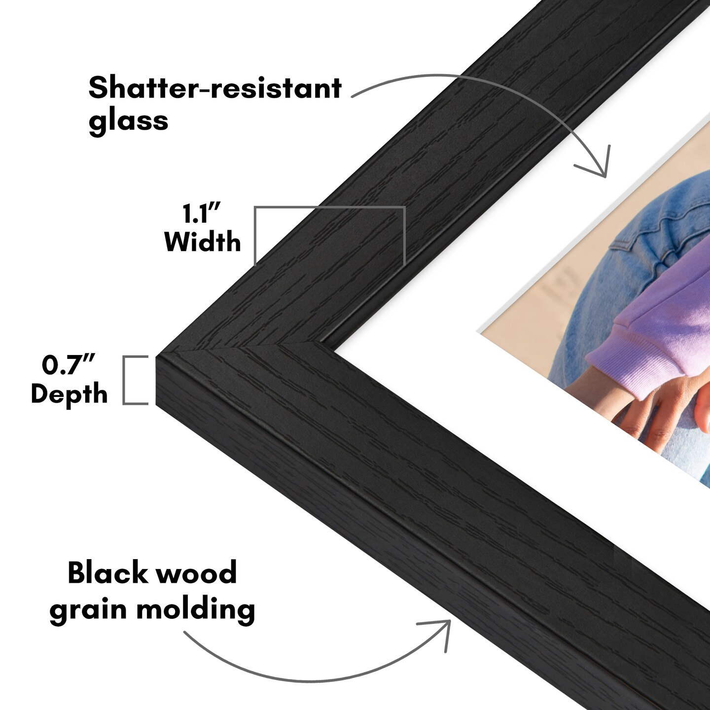 Americanflat Picture Frame with Wide Molding with Mat - Modern Wide Picture Frame - Plexiglass Cover - Hanging Hardware - Includes Easel