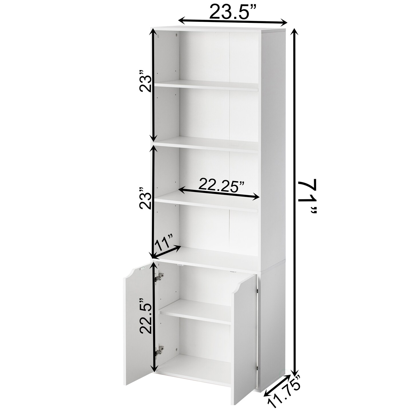 71 Inches Multi Purpose White 4 Tier Open Book Shelf and Bookcases with 2 Doors Storage Cabinet and 1 Adjustable Shelf - Ideal for Home Office, Living Room, Classroom, Study Room