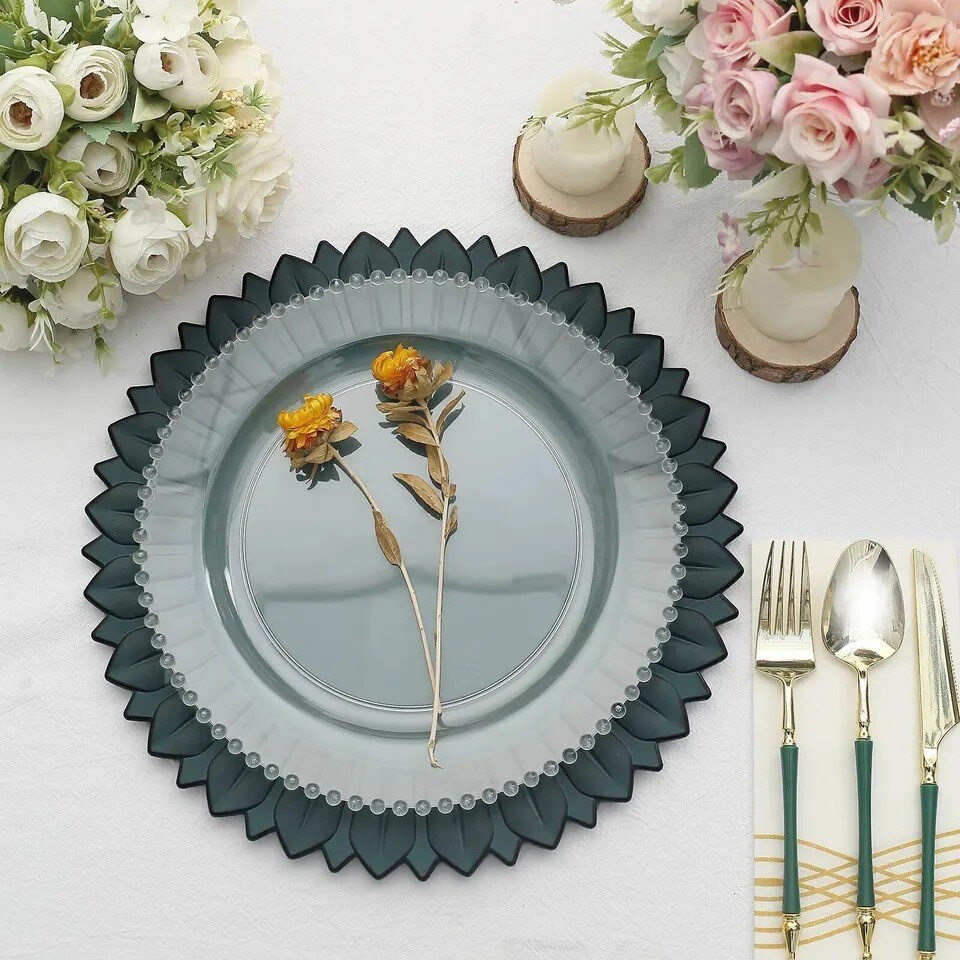 MATTE TEAL 6 Matte 13&#x22; Sunflower Design Plastic Dinner CHARGER PLATES