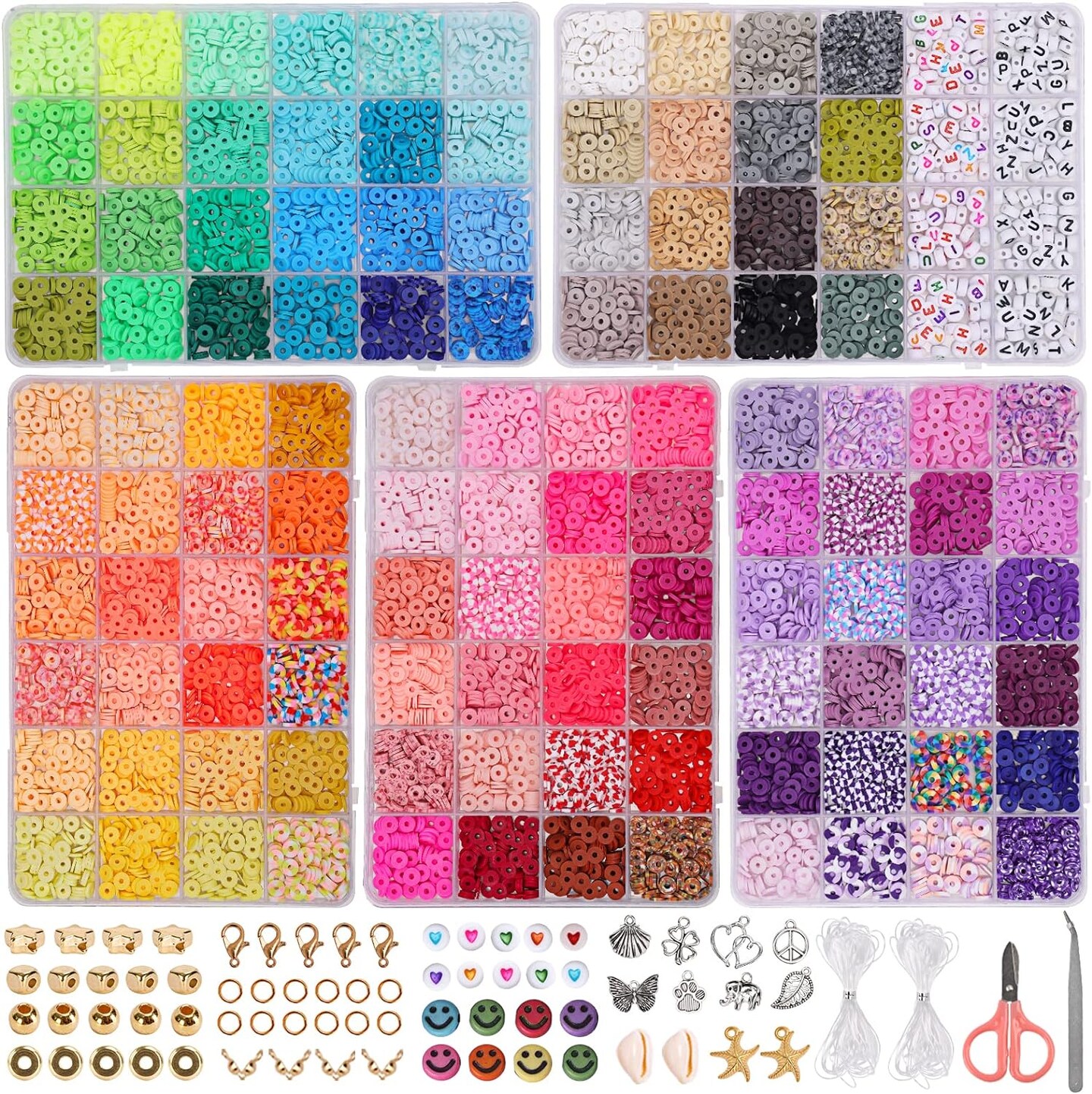 9470pcs Clay Beads Bracelet Making Kit, 112 Colors Polymer Beads Spacer Heishi Beads, Flat Preppy Beads for Jewelry Making Kit with Charms, DIY Crafts Gift