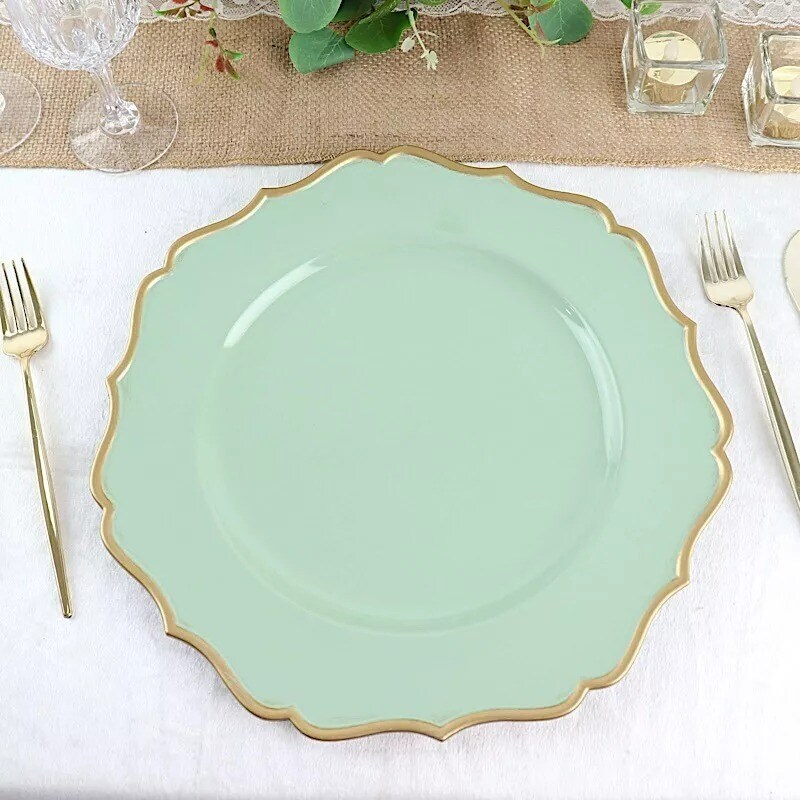 SAGE GREEN 6 Round 13&#x22; Metallic Acrylic CHARGER PLATES