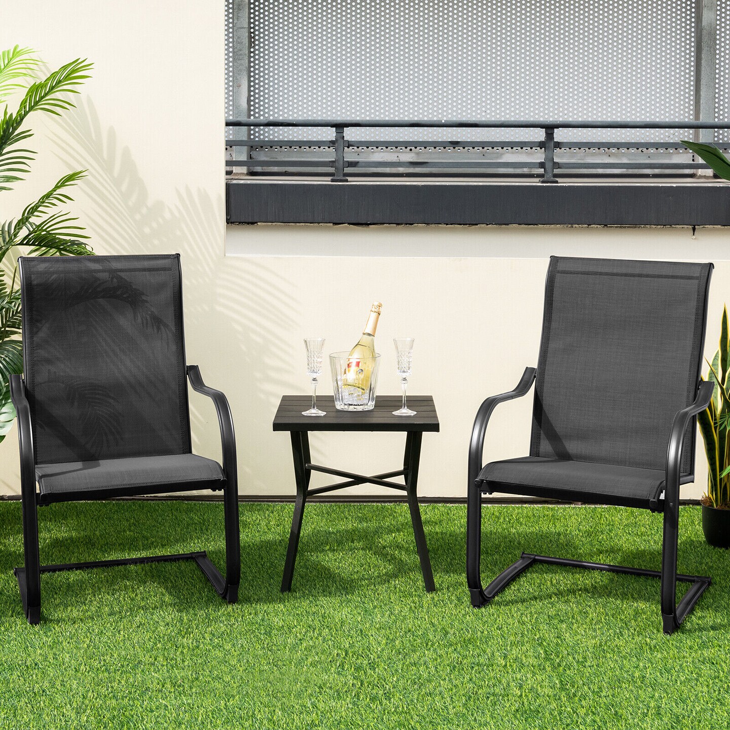 2 Pieces C-spring Motion Patio Dining Chairs With Breathable Fabric