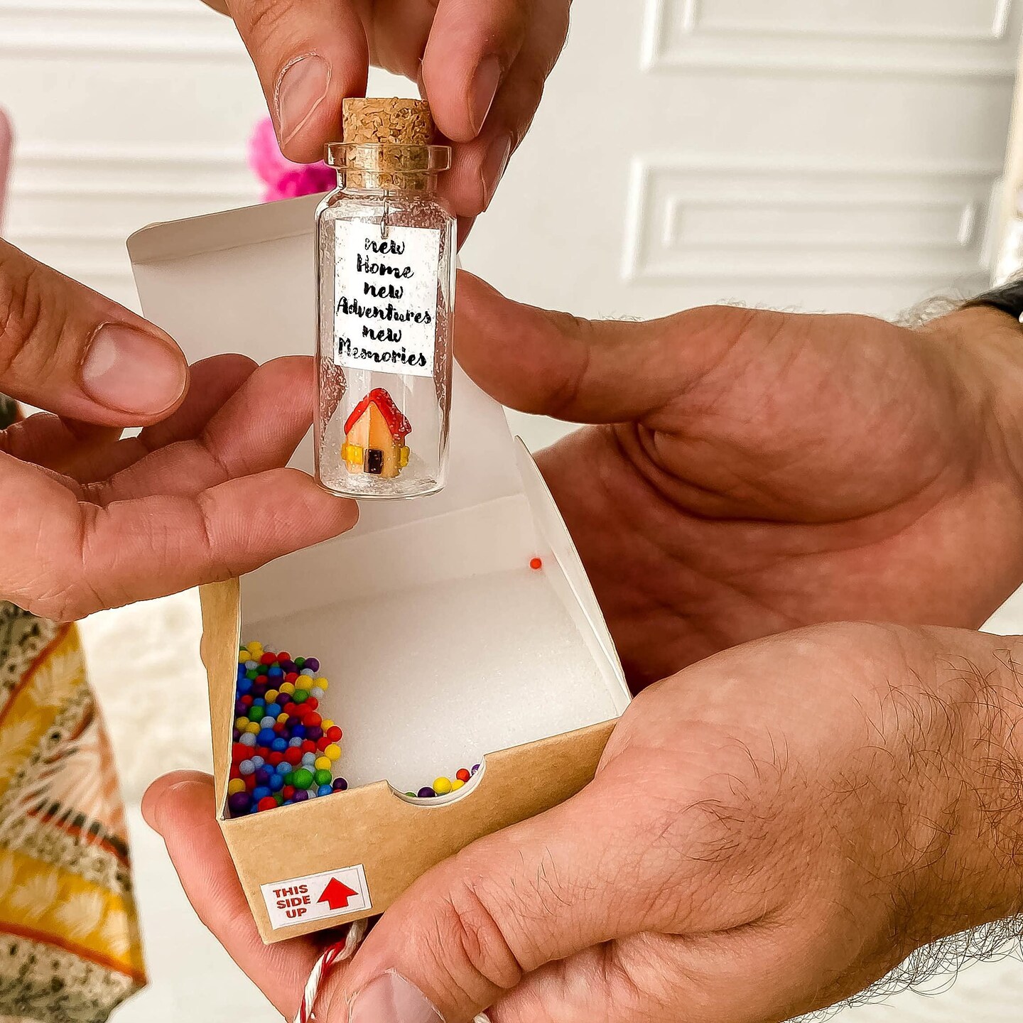 Tiny Magical Message in a Bottle Gift Idea   Classy Inspirational Gifts for Him and Her   Unique Presents for Women and Men (Colorful House   New Home New Adventures New Memories in Craft Gift Box)