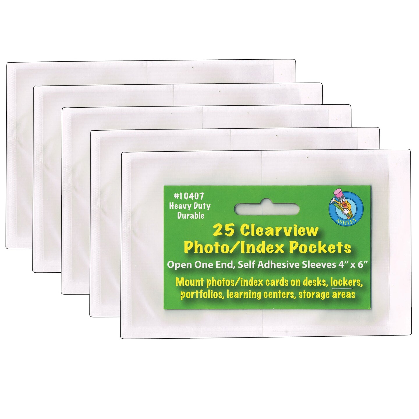 Clear View Self-Adhesive Photo/Index Card Pocket 4&#x22; x 6&#x22;, 25 Per Pack, 5 Packs