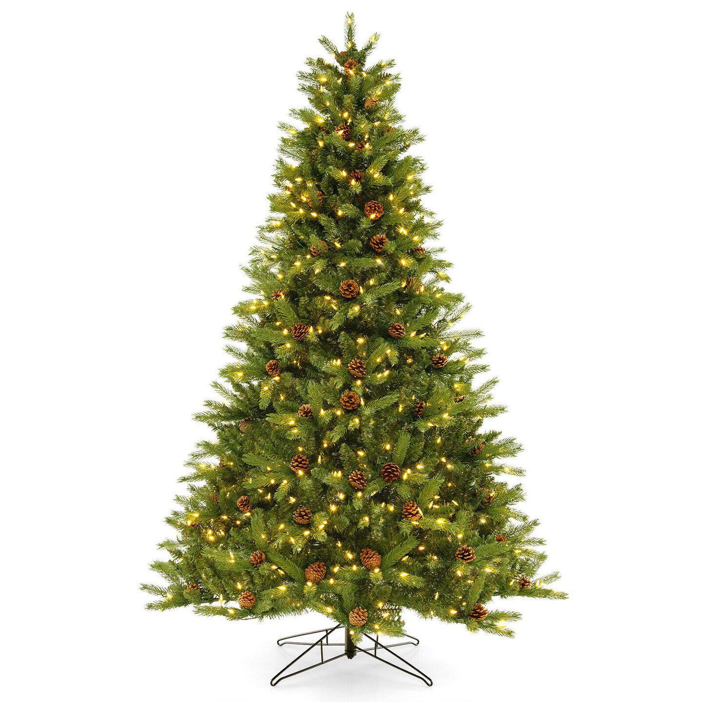 Artificial Christmas Tree with Pine Cones and Adjustable Brightness