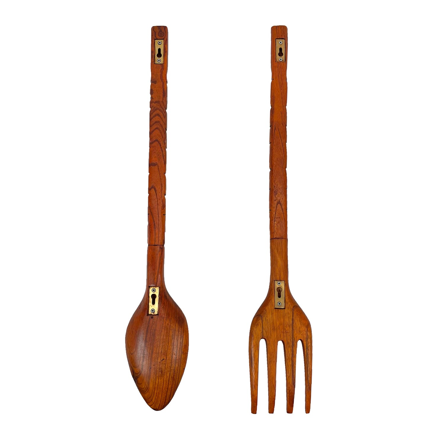 Carved Tiki Spoon &#x26; Fork Wooden Wall Decor Art Utensil Decoration Set
