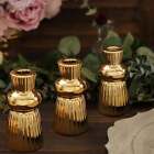 3 Metallic Gold 5 in Ribbed Fluted Ball Neck Ceramic Taper CANDLE HOLDERS