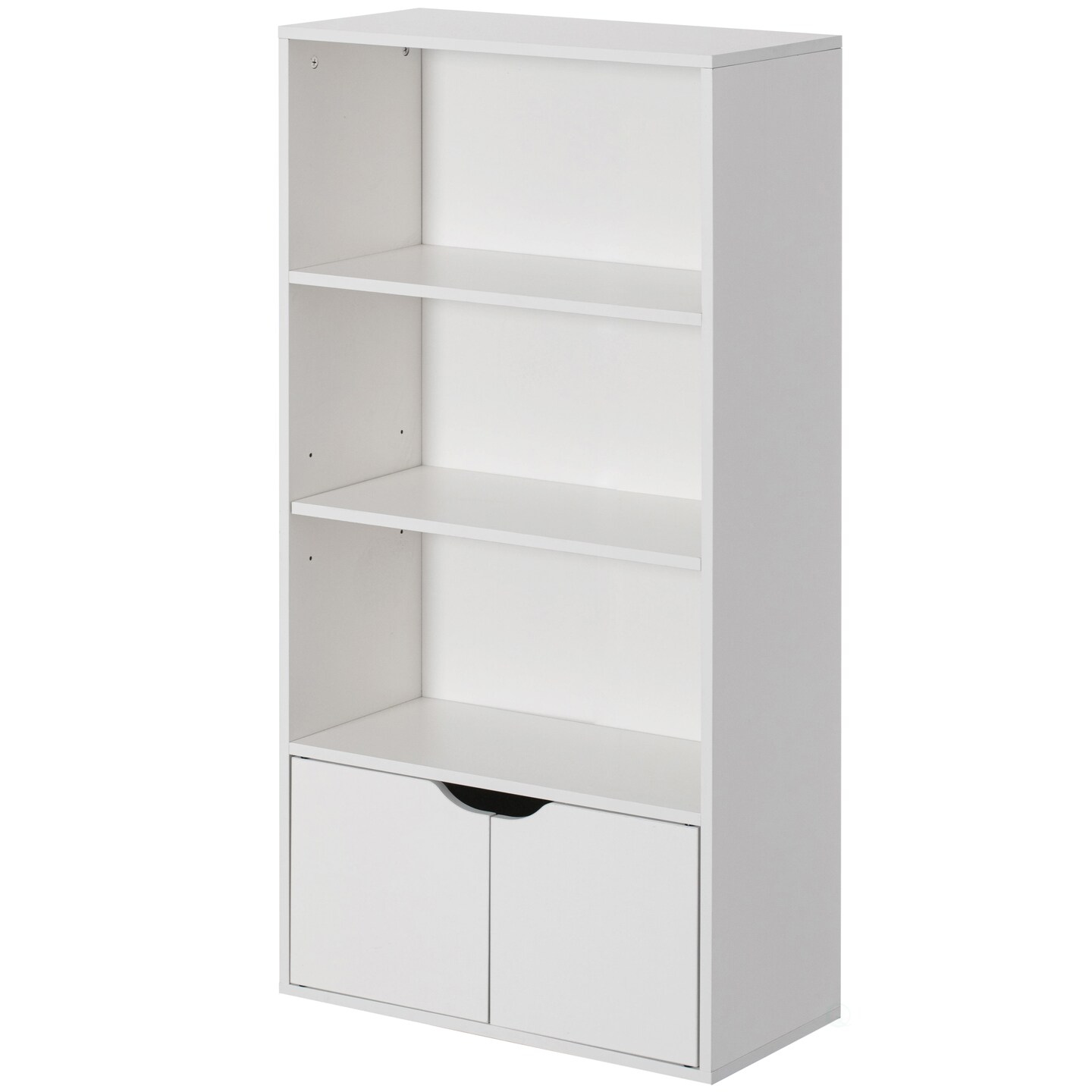 47 Inches Multi Purpose White 3 Tier Open Book Shelf and Bookcases with 2 Doors Storage Cabinet and 1 Adjustable Shelf - Ideal for Home Office, Living Room, Classroom, Study Room