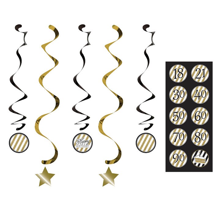 Black And Gold Dizzy Danglers, 5 ct