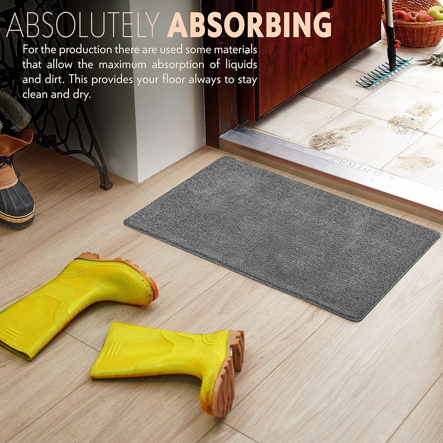 Linka Home Durable Indoor Doormat for Entrance 27.2&#x201D;x 19.7&#x201D;   Super Absorbent Rug for Entryway   Soft and Washable Grey Door Mat Inside Non Slip   Low Profile Front Door Rug with Rubber Backing   Grey