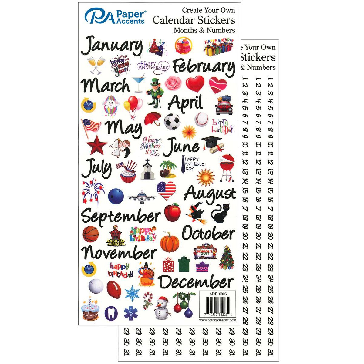 Paper Accents Monthly Sticker Planner Essentials monthly planner stickers ,calendar stickers include months, Numbers and holiday celebrations in color.